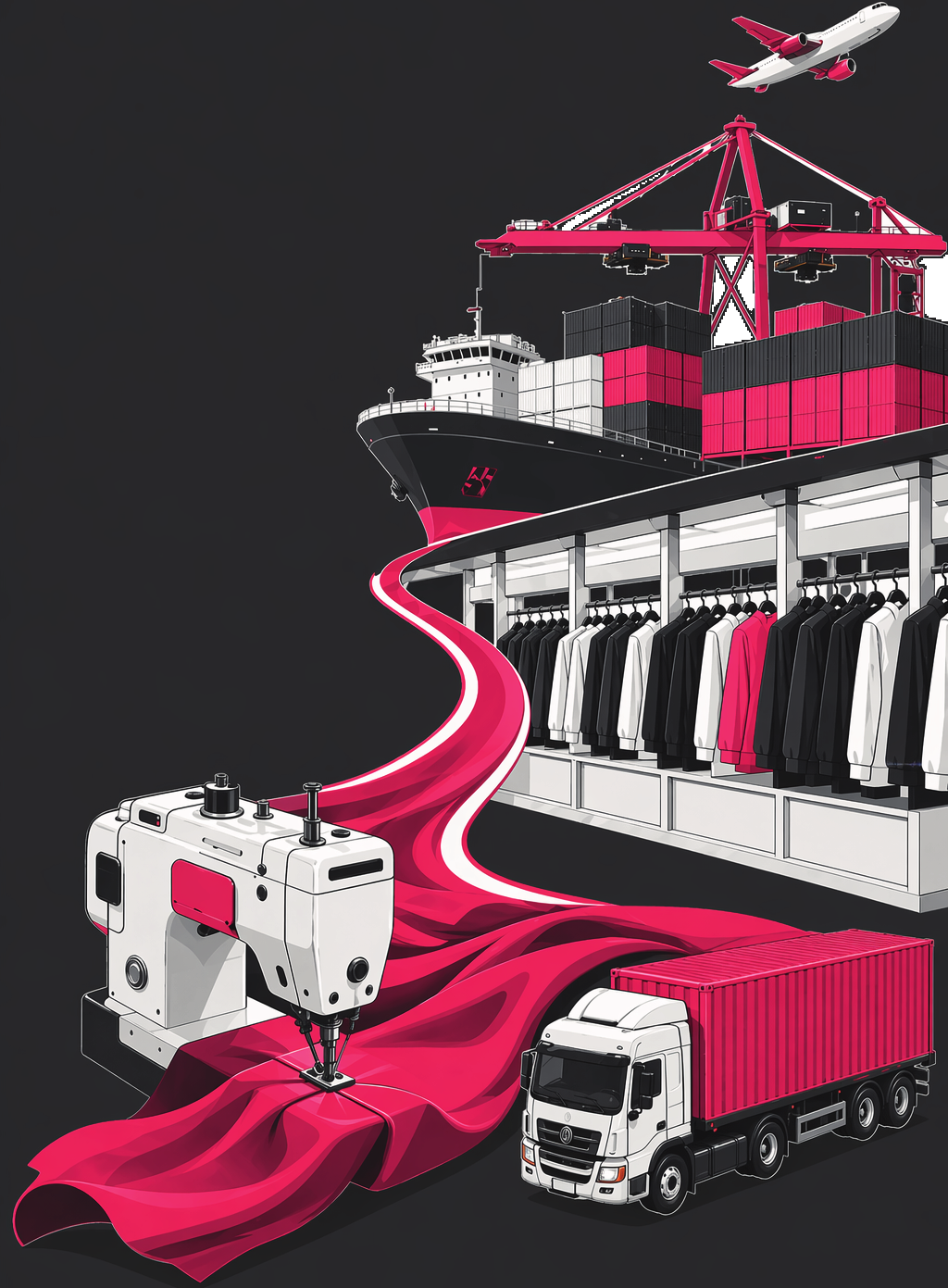 Прямой пошив одежды и логистика из Китая — фабрика, контейнеровоз, доставка